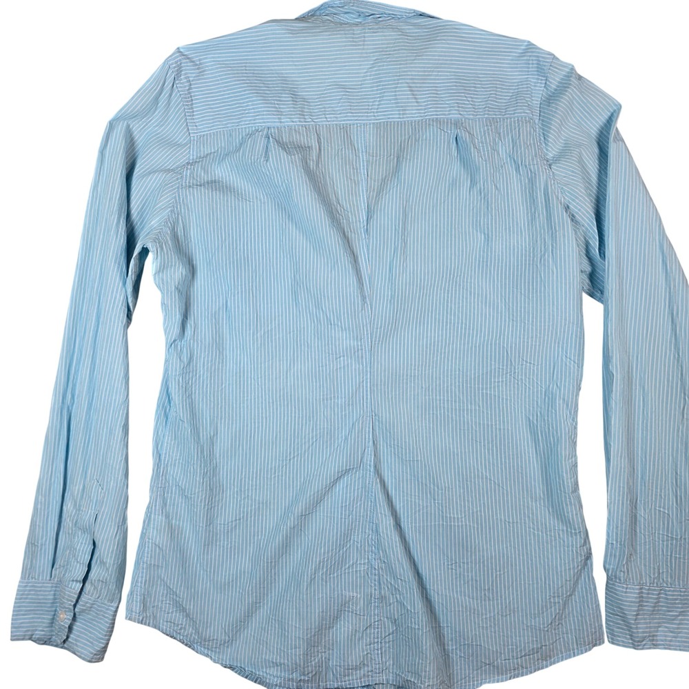 Frank & Eileen Barry Shirt Womens XL Blue White Pinstripe woven in Italy Luxury - Picture 2 of 10